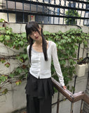 Giru Ribbon Lace Punching Long-Sleeve Cardigan