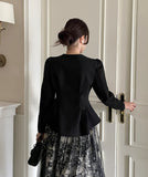 Sophian Wool Peplum Pintuck Jacket Blouse