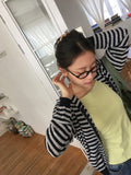 Yumehi Stripe Punching Hood Zip-Up Cardigan