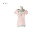 Dion Fake Layered Color Matching Button Short Sleeve T-shirt