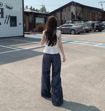 Non Fade Cooling Summer Thin Banding Wide Raw Denim Pants