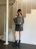 [belt set] Even Stitch Pocket Cargo Cotton Mini Skirt