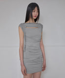 Asymmetrical Draped Strap Roll-Up Dress