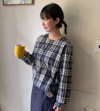 Novami Round Check Button Blouse