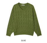 [U-BASIC] Hina V-neck Cable Knit