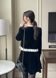 Edel Frill Neck Puff Velvet Jacket Blouse