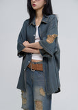 Sia damage washed denim short-sleeved shirt