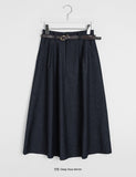 Runke Belt Denim Flare Long Skirt