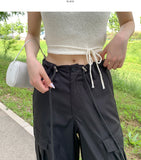 Big Pocket Cargo String Waist Adjustable Balloon Rustling Banding Pants