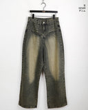Tessing Catwashing Pocket Denim Long Wide Pants