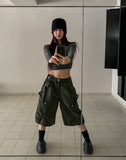 [U-BASIC] Sling U-neck crop long sleeve