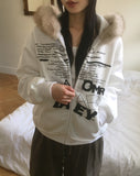 [Brushed Lining] Biffon Lettering Loose Fit Fur Hood Zip-Up