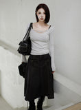 Suspender Long Pleated Skirt