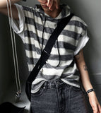 Stripe Mix Hooded Vest Knit