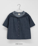 [BAONHAUS] Teltu Dot Raw Denim Hood Short Sleeve Blouse