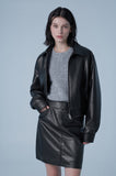 Overfit curved leather blouson