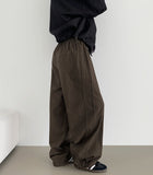 Two-Way Hem Snap Banding Diagonal Cut Wide Fit Cotton Pants