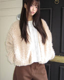 Sell Fluffy Fur Color Matching Quilted Hood Zip-Up Jumper