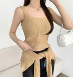 Rib Bolero Square Neck Sleeveless Knit Cardigan Two-piece Set