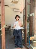 [BAONHAUS] Mecca Summer Denim Layered Skirt Pants