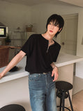 Baya Zipper Henley Neck Short Sleeve T-Shirt