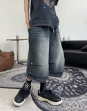 Epearl pintuck Bermuda denim pants