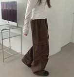 Cotton Two-Way Pocket Knee Shirring Wide Banding Pants
