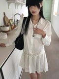 Sojeun Eyelet Belt Pleats Shirt Mini One Piece