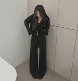 Knit Two-Way Hood Zip-Up Banding Loose Fit Pants Two-Piece Set