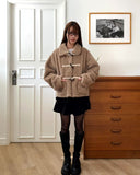 Ending Collar Pocket Duffle Wool Fluffy Fur Jacket
