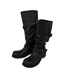 Double Buckle Biker Wide Long Boots