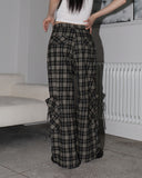 Maku checkered pocket long wide pants