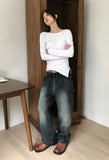 UNBALANCE SLIT SHIRRING T