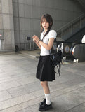 Mindum Fake Layered Shirring Bustier Puff Shirt