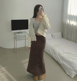 Low Rise Shibori Maxi A-Line Brushed Long Skirt