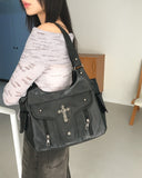 Kinbi Button Bokashi Crunchy Off-Shoulder Knit