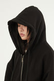 Unbalance rib banding fleece hood zip-up