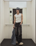 Fringe side line muscle fit ribbed sleeveless