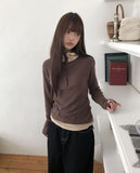 Gian High Neck Color Matching Fleece Hood T-shirt