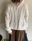 Leim wool cable knit hood zip-up cardigan