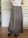 [MADE] Kiswi Eyelet Ribbon Shirring Pocket Nylon Long Skirt
