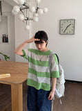 Monomo Linen Stripe Color Short Sleeve Knit