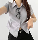 Slim Fit Span Crop Short Sleeve Shirt