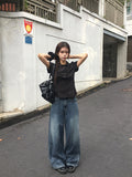 Deron Denim Washing Banding Snap Wide Pants
