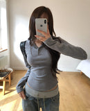 Ine Button Round Slim Hoodie