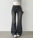 Span Relaxed Loose Long Bootcut Banding Denim Pants