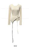 Kuri Color Matching Strap Layered Bustier Long Sleeve Set