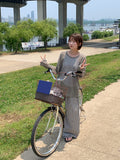 [BAONHAUS] Revish Summer Seersucker Check Banding Wide Pants