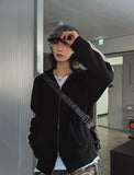Hui hairy track hood knit zip-up
