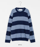 [unisex] Tomie cable stripe over knit